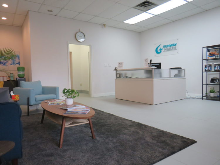 A view of the reception desk at Runway Health.