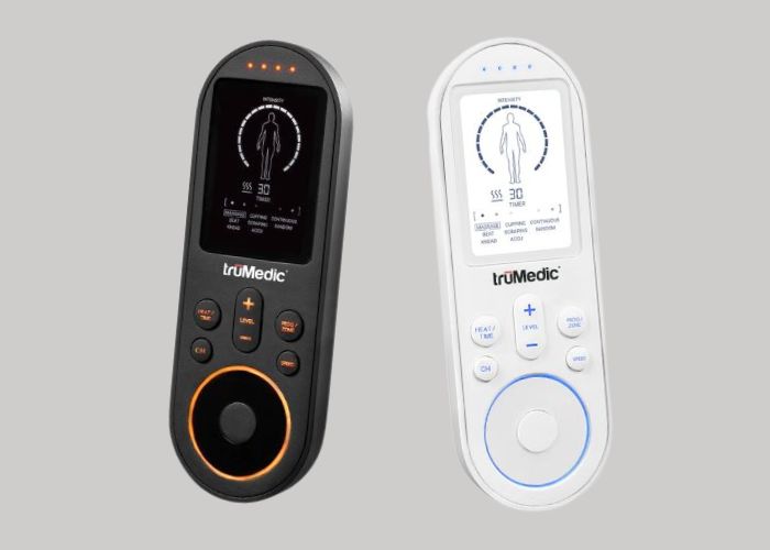A Tens Unit by truMedic called the MicroTENS Thermal. This is a electronic pulse massager that provides heating options.